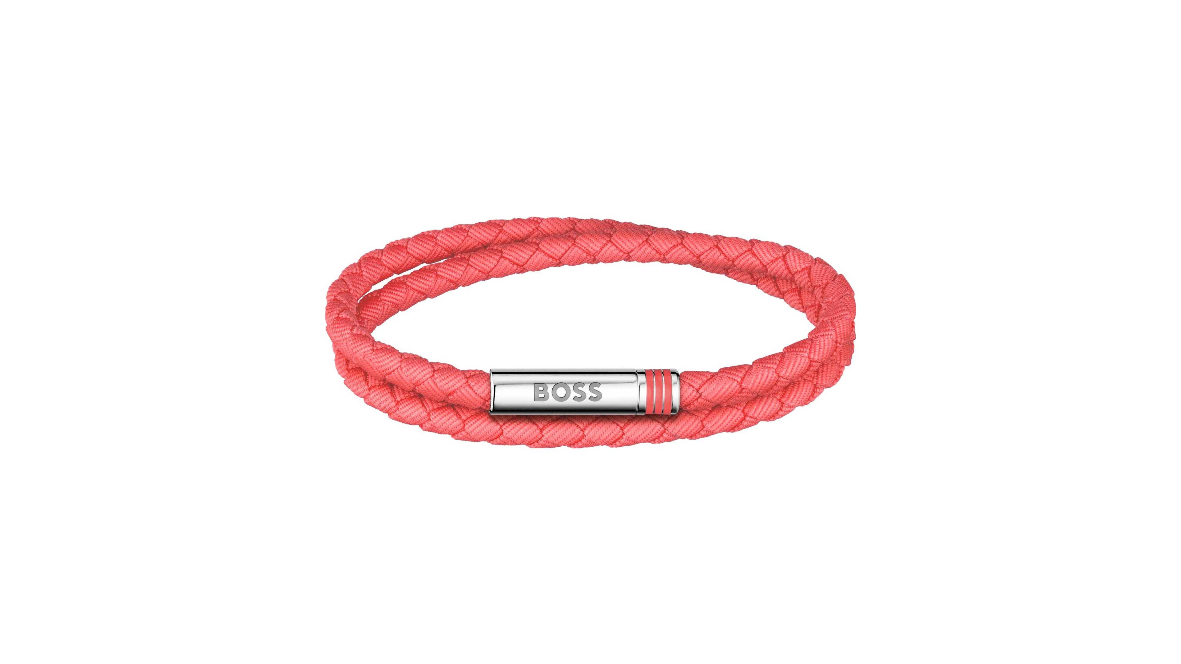 Hugo Boss Men Ares Summer Stainless Steel Coral Nylon Cord Bracelet