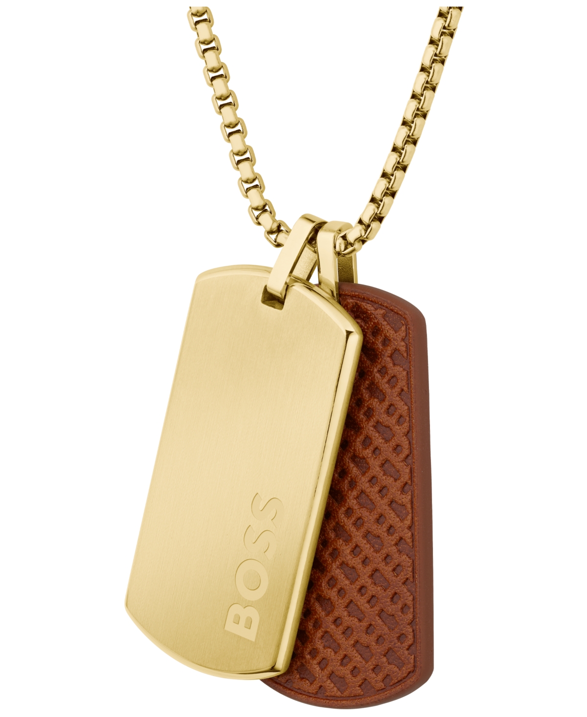 Hugo Boss Men Devon Ionic Plated Thin Gold Steel Brown Leather Necklace