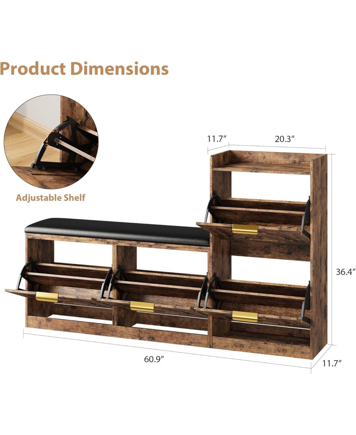gaomon Farmhouse Entryway Shoe Cabinet with Bench & 4 Flip Drawers, Comfort Cushioned Shoe Storage