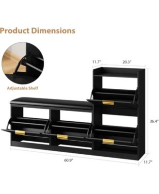 Farmhouse Entryway Shoe Cabinet with Bench & 4 Flip Drawers, Comfort Cushioned Shoe Storage