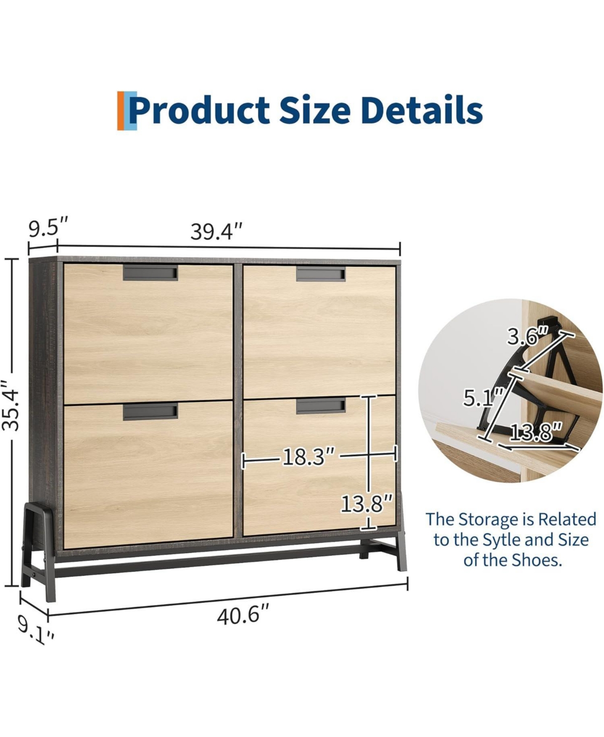 gaomon Shoe Cabinet Storage for Entryway, Narrow Shoe Organizers with 4 Flip Drawers, Freestanding with Metal Legs