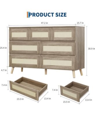 HarmonyHealth Wood Dressers for Bedroom with 7 Drawers, Wide Modern Chest of Drawers for Living Room, Hallway
