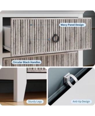 Fluted Dresser for Bedroom with 6 Drawers, 47 Inch Wide Multi-Functional Anti-Tip Storage Cabinet, Round Handle,Wooden Storage Cabinet TV Stand