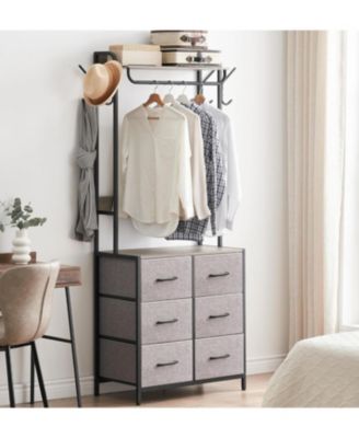 Clothing Rack with 6 Drawers, Metal Frame Tall Closet Organizer with Hanging Rods and 4 Side Hooks, Freestanding Garment Rack