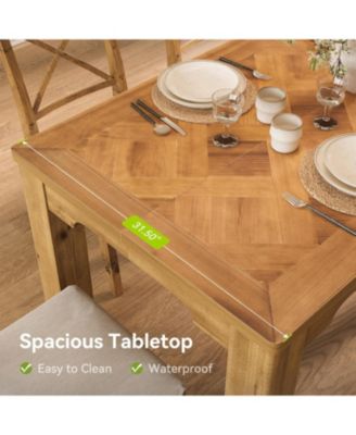 63-Inch Solid Wood Dining Table for 6, Rectangle Kitchen Dinner Table with Vintage Feltre Modular Geometric Design,Large Kitchen Table