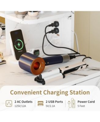  2-Drawer 6-Shelf Vanity Desk, Lighted Mirror Makeup Table for Bedroom