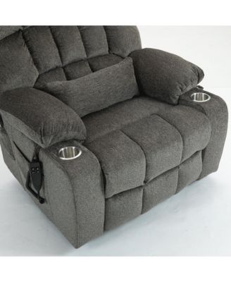 Chenille Lift Recliner with Heat and Massage, 2 Pockets, 2 Cup Holder, 2 Remote, OKIN Motor, Dark Grey