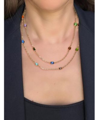 Multi-Color Faceted CZ Station Long Strand Necklace
