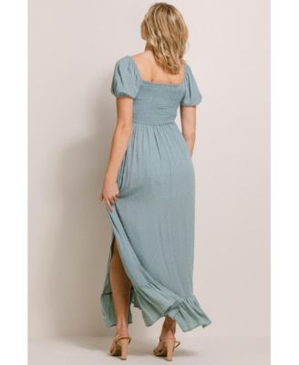 Maternity Smocked Swiss Dot Maxi Dress with Side Slit