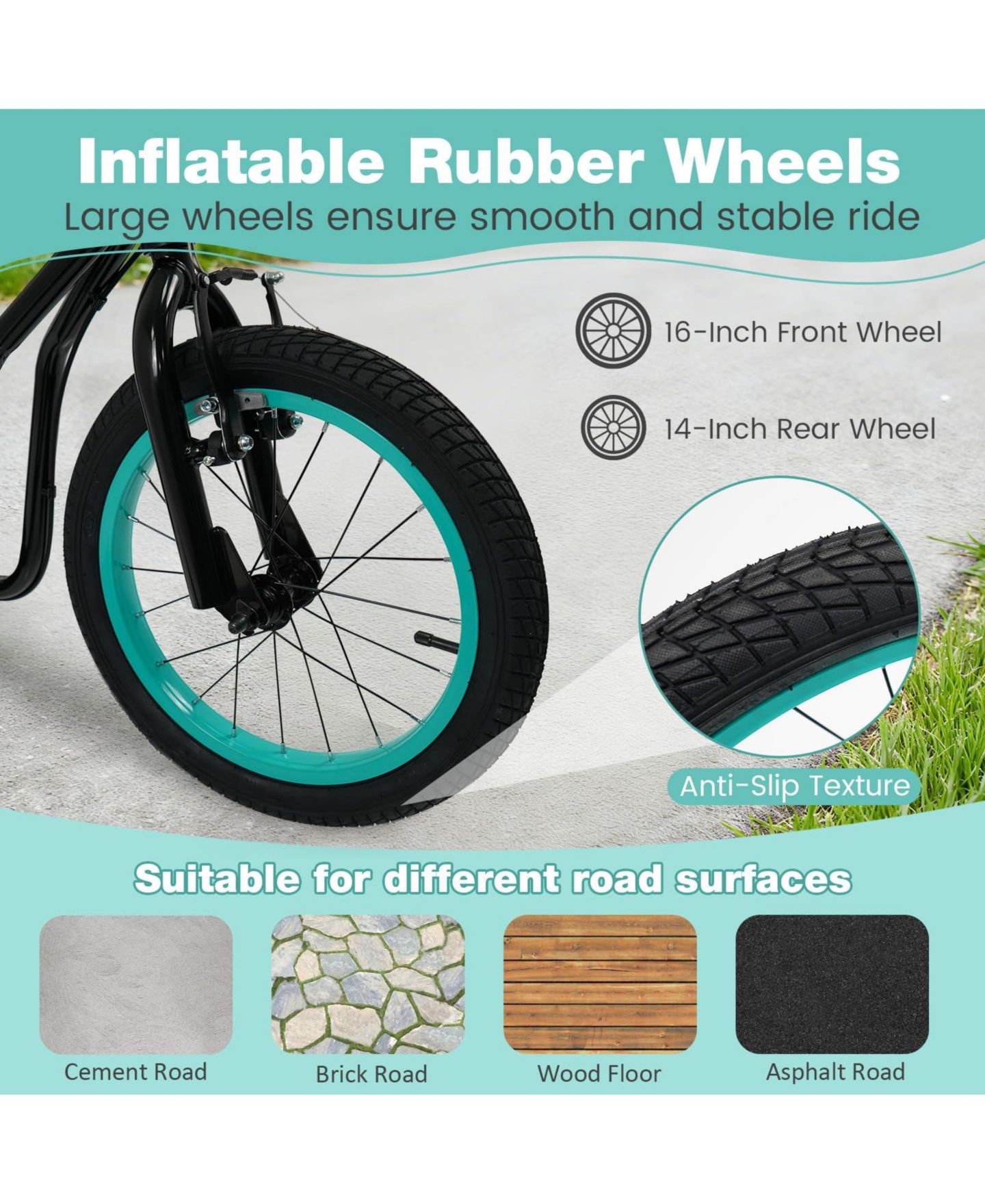 Детская игрушка Mecale Youth Scooter with Adjustable Handlebar and 16/14-Inch Inflatable Wheels, цвет: Чёрный — фото 7