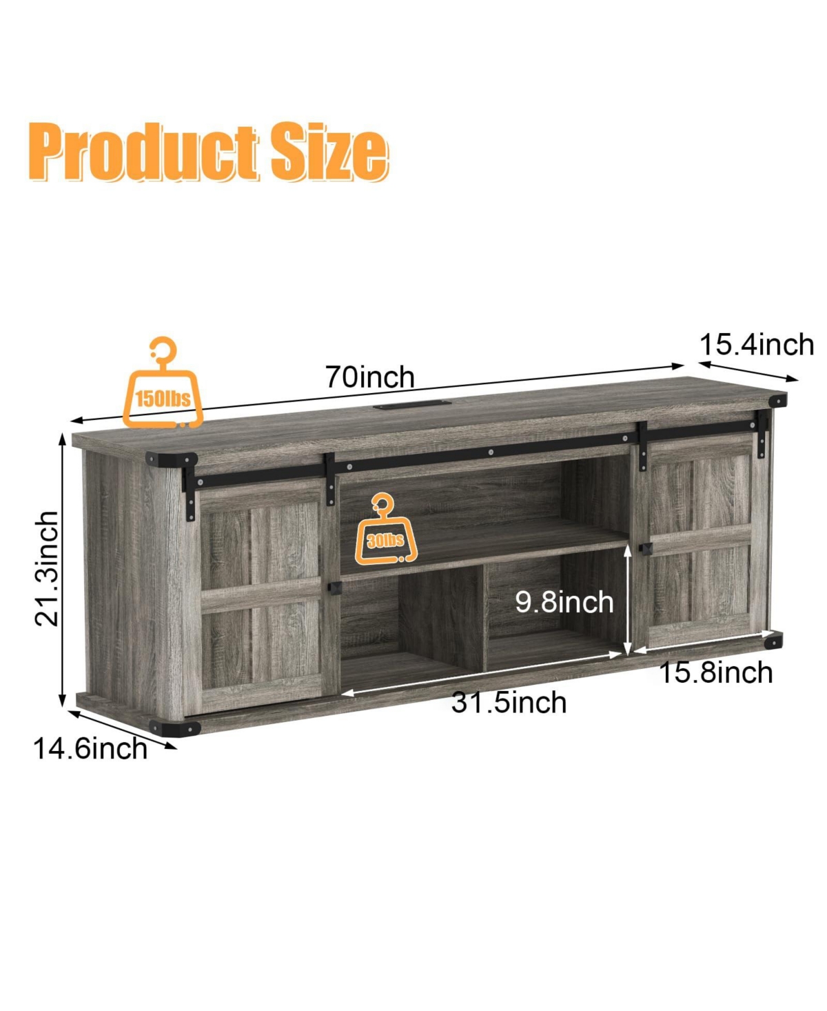 Gaomon 70" Farmhouse Tv Stand for 70/75/80" TVs, Entertainment Center with Power Outlets & Sliding Barn Door