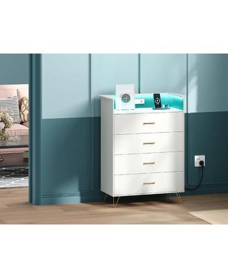 Towallmark 4-Drawer Dresser with App-Controlled RGB Lights & Charging Station, Large Capacity Modern Dresser for Bedroom, Living Room