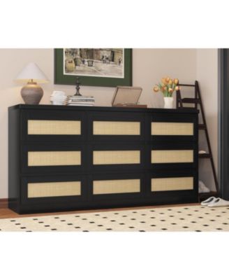 Rattan 9 Drawer Charging Station Dresser