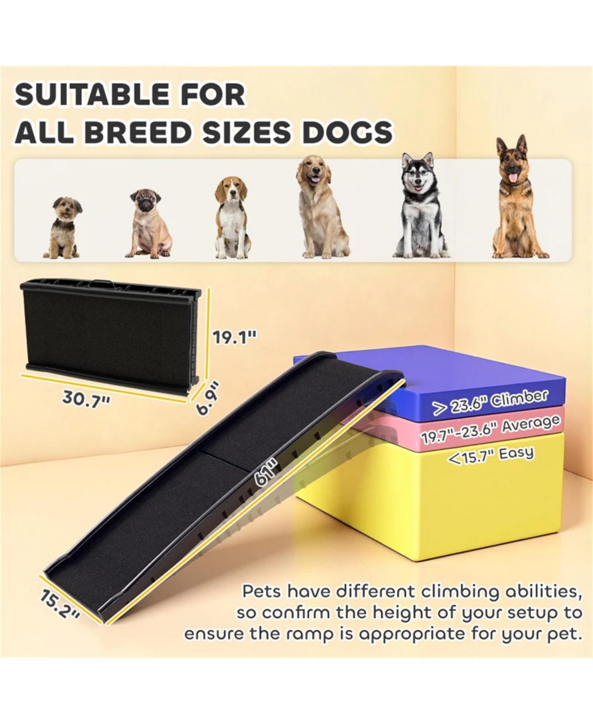 Aostirmotor Foldable Pet Ramp, Gentle Slope Dog Car Ramp for Easy Access