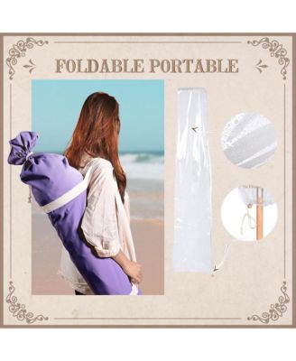 6Ft Adjustable Vintage Floral Fringe Umbrella w/ Deck Holder Carry Bag