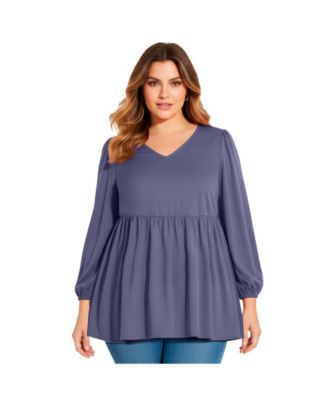 Women's V Neck Blouson Elastic Waist Blouse
