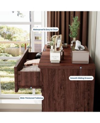 Brown 5 Drawer Dresser for Bedroom, Farmhouse Tall Chest of Drawers with Metal Handles, Rustic Wooden Dresser for Living Room