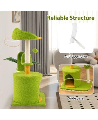 High-Weight Capacity Cat Tree (22LBS), Tropical Palm Tree Design with Built-In Self-Groomer & Scratching Posts
