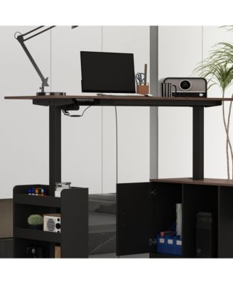 63 In. Electric Standing Desk with Drawers and Shelves,Adjustable Height Desk, L-Shaped Design