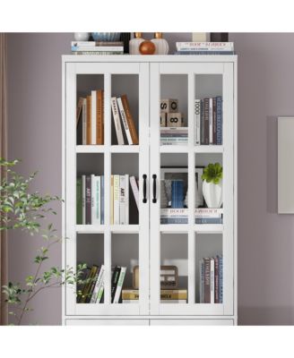 Bookcase Bookshelf with 5 Storage Shelves & 2 Glass Doors, Display Storage Cabinet for Home Office, Living Room