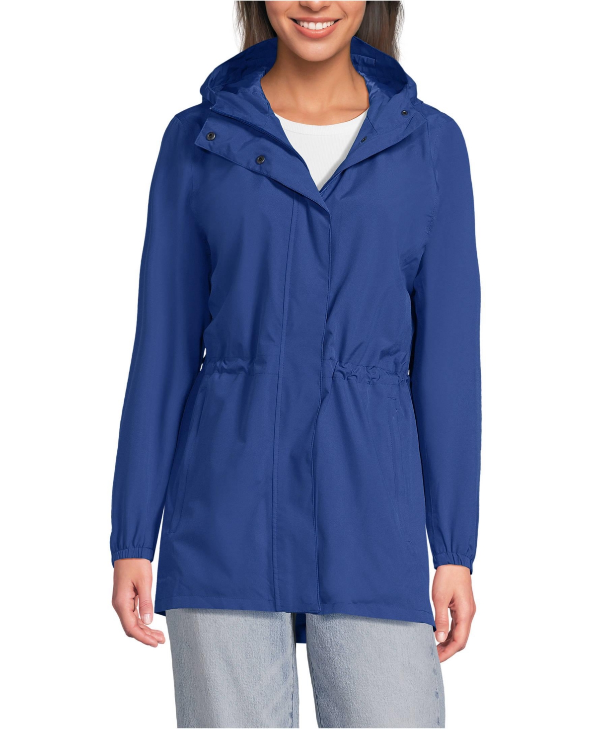 Lands' End Waterproof Hooded Packable Raincoat, Regular & Petite - Sapphire
