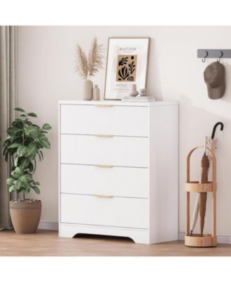 Patikuin 4 Drawer Dresser for Bedroom, Modern Chest of Drawers with Waveform Fluted Panel, Tall Wood Storage Dresser for Nursery, Hallway