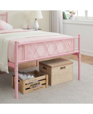 Twin XL Metal Bed Frame with Heart Design Headboard, Underbed Storage, No Box Spring Required
