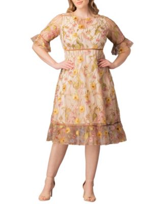 Plus Size Wildflower Embroidered Floral Mesh Cocktail Dress