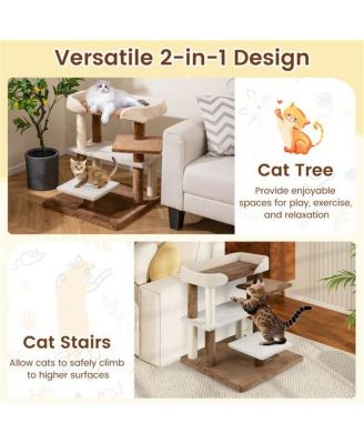 2-in-1 Cat Activity Center: Staircase & Tree with 4 Multi-Tier Platforms, Integrated Sisal Scratching Posts, Space-Saving in Gray