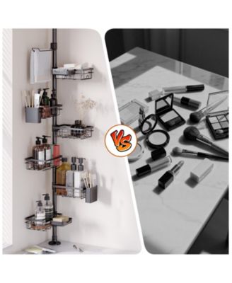 Adjustable Tension Pole Shower Caddy with 6 Rust-Resistant Corner Shelves, Towel Bar and Soap Dish