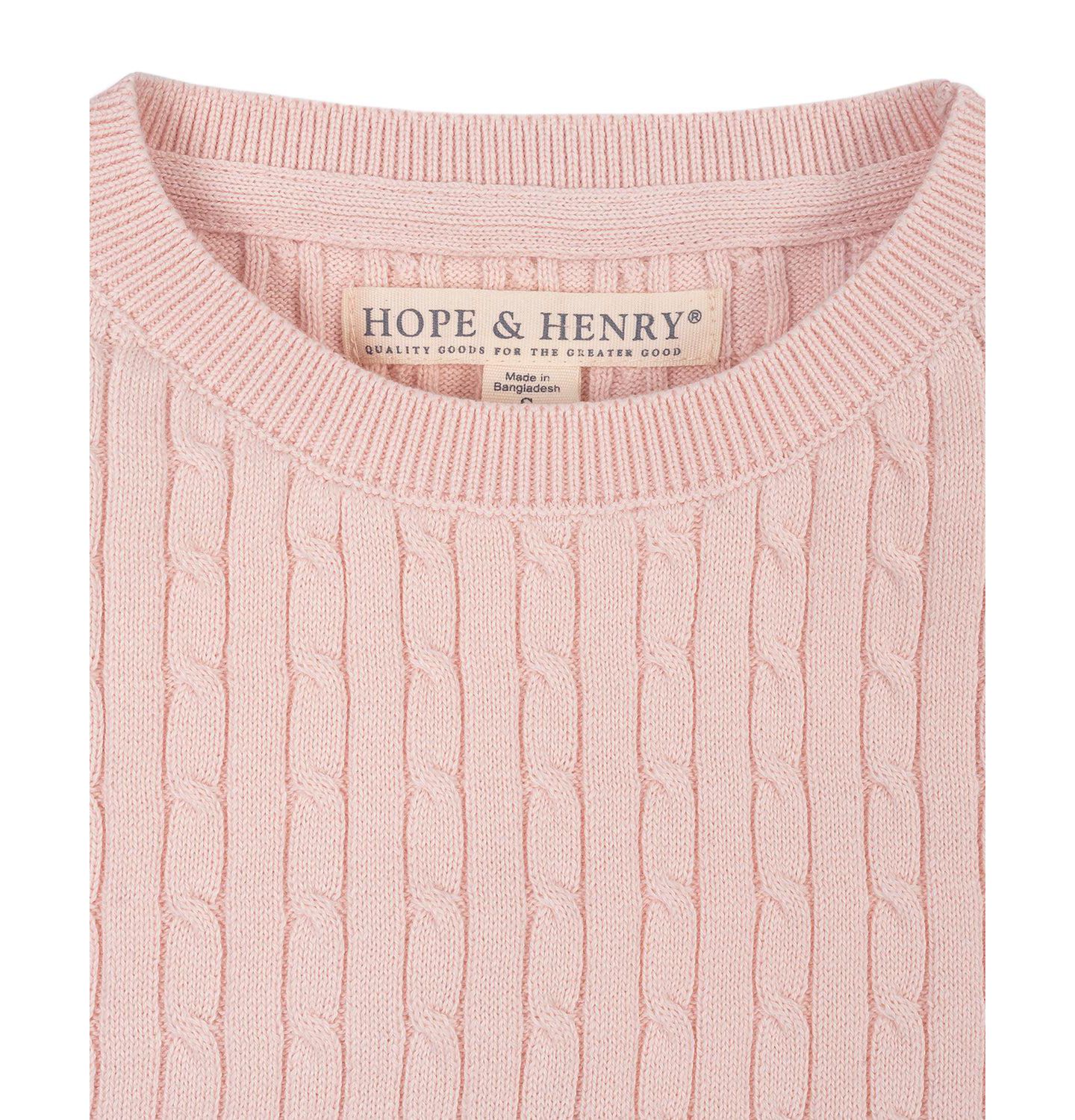 Свитер Hope & Henry Organic Short Sleeve Cable для девочек, цвет: Бледный розовый — фото 2