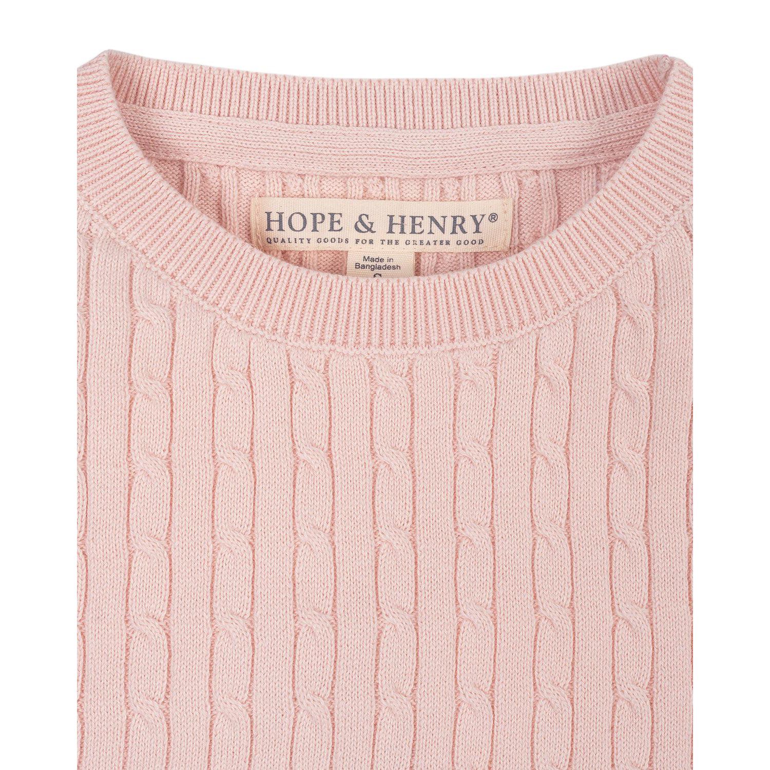 Hope and Henry Little and Big Girls' Organic Short Sleeve Cable Sweater