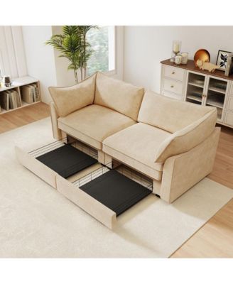2-Seater Sofa with Pull-Out Storage Drawers Under Each Seat Wraparound Back and Arm Cushions