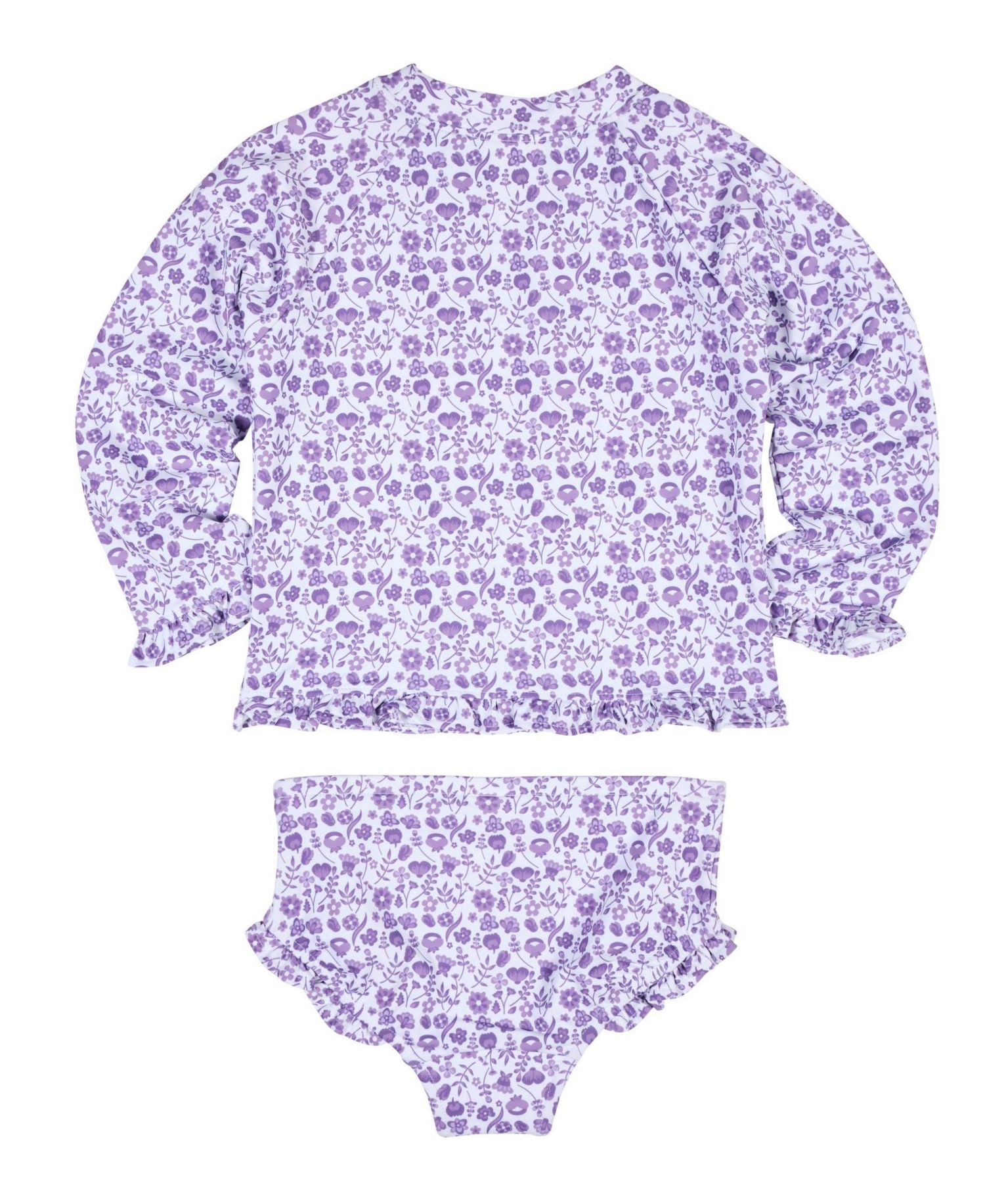 Toddler Girls Floral Print Rashguard Swimsuit with Ruffles