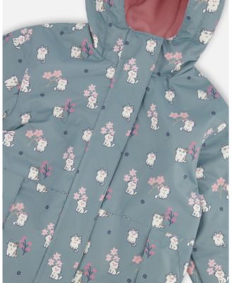 Baby Girls Two-Piece Mid-Season Outerwear Set Green Cat Print