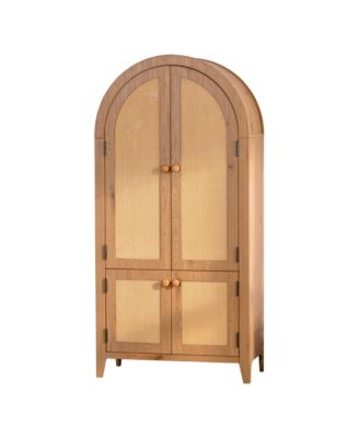 Arched Kitchen Pantry Cabinet, 63.39" Tall Arched Bookcase Rattan Storage Cabinet with Doors Adjustable Shelves
