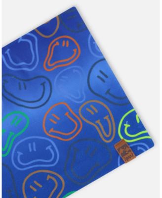 Boys Stretch Jersey Neck Tube Blue Printed Smileys