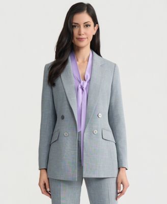 Women's Plaid Faux-Double-Breasted  Notch-Collar Jacket