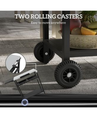 Outdoor Bar Cart with 2-Tier Shelf, Patio Serving Cart with Wheels