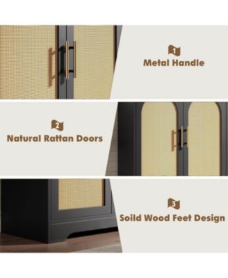 Modern Console Table Storage with 2 Rattan Doors and Shelves