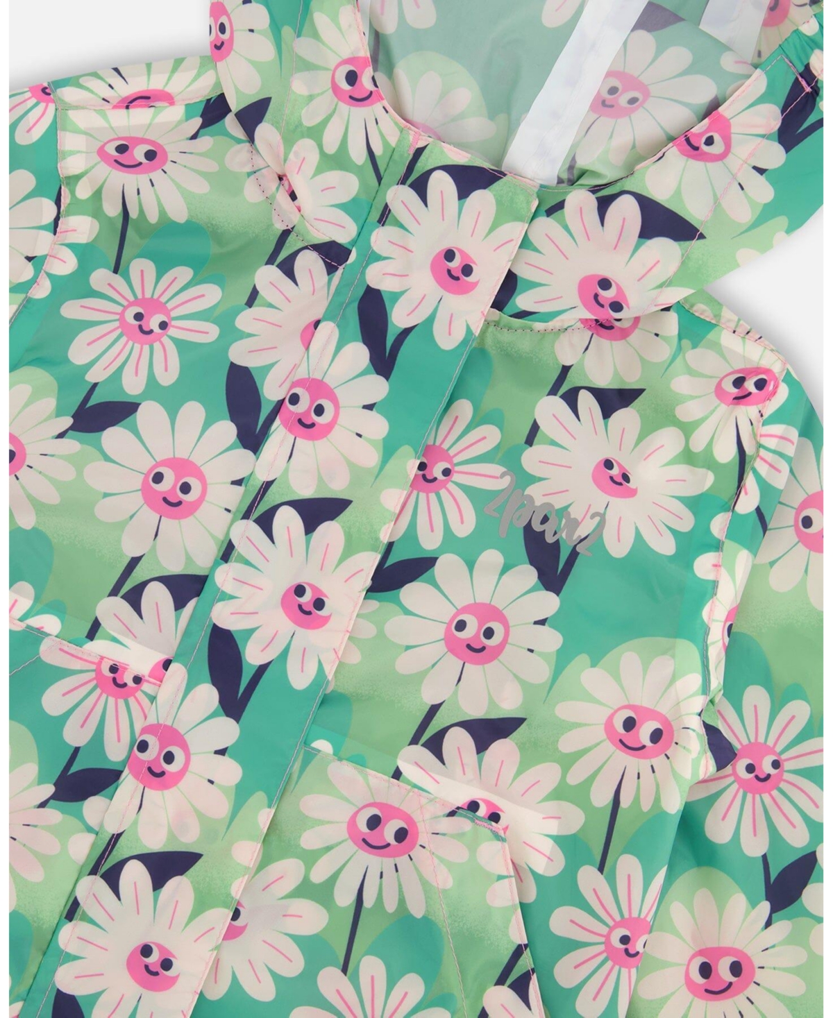 Deux par Girl Packable Windbreaker Polyester Smiling Flower Print - Child