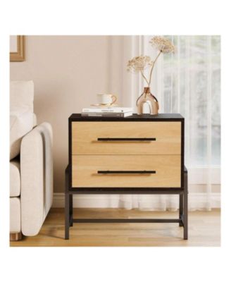 1PC Farmhouse Drawer Nightstand, Metal Legs Storage Bedside Table Sofa Side Organizer for Living Room