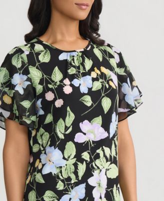 Women's Flutter-Sleeve Floral Top