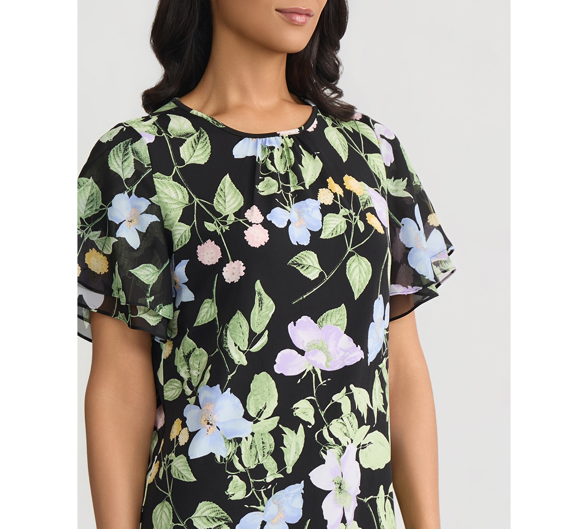 Kasper Women's Flutter-Sleeve Floral Top