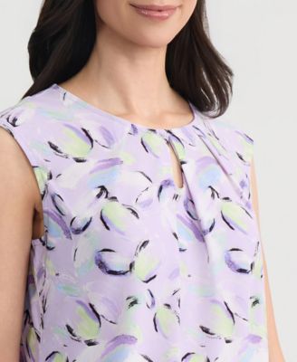 Women's Printed Keyhole-Neck Sleeveless Top