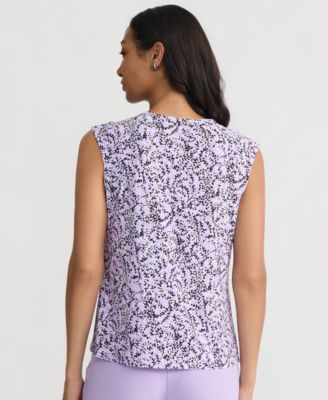 Women's Printed Keyhole-Neck Sleeveless Top