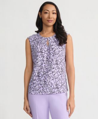 Women's Printed Keyhole-Neck Sleeveless Top