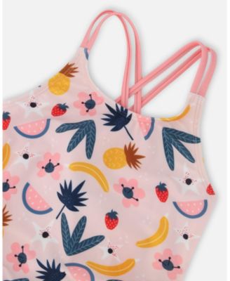 Girls One-Piece Swimsuit Pink Printed Fruits
