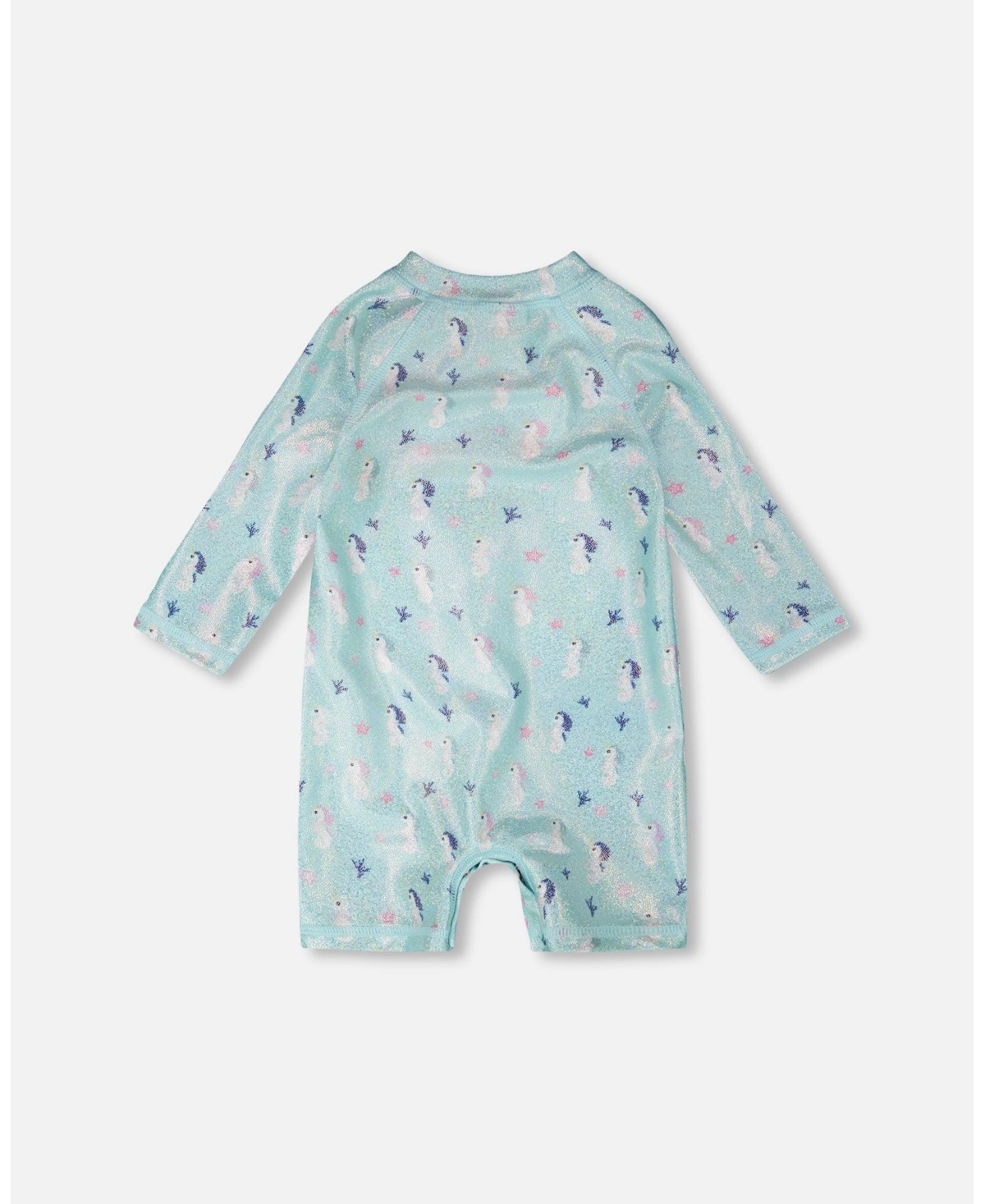 Deux par Deux Baby Girls One-Piece Long Sleeve Rashguard Seahorse Print