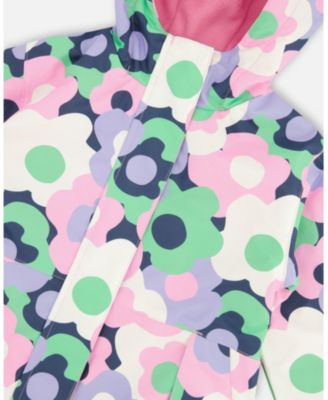 Toddler Girls Mid-Season Jacket Black Printed Flowers